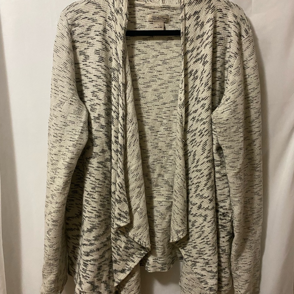 Lucky Brand Cream and Gray Marled Open-Front Cardigan